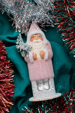 Papier-Mâché Santa - Beaded Pink
