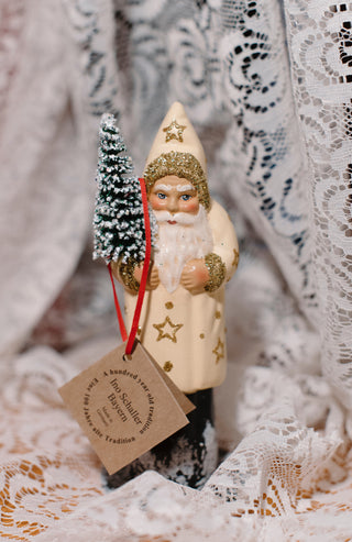Papier-Mâché Santa - Cream and Gold Stars