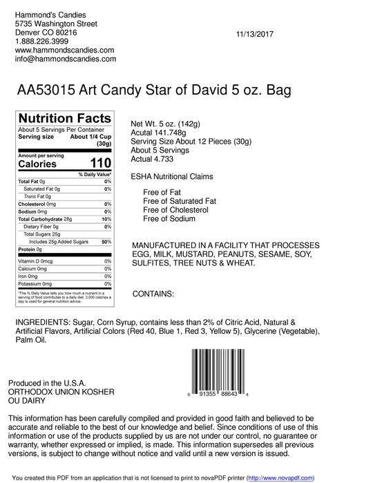 Star of David Art Candy Gift Bag