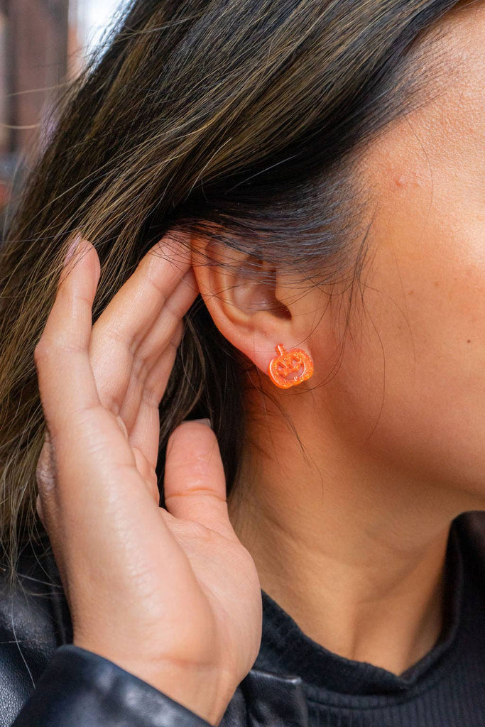 Jack O' Lantern Pumpkin Stud Earrings