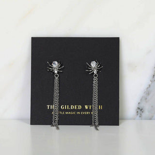 Silver Spider Tassel Earrings: Spooky Chic Halloween Jewelry