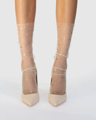 Starry Sky Tulle Socks - Nude/Gold