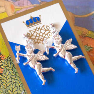Vintage Silver Cherub Drop Earrings