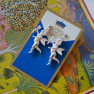Vintage Silver Cherub Drop Earrings