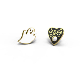 Ghost & Ouija Earrings - Gold Halloween Spooky Studs