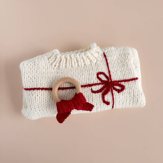 Red Bow Present Sweater - Cream