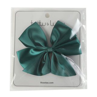 Dark Green Satin Bow Hair Clip