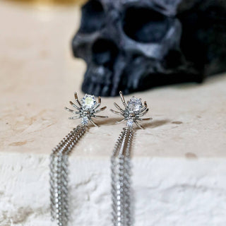 Silver Spider Tassel Earrings: Spooky Chic Halloween Jewelry
