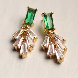 Emerald Baguette Crystal Art Deco Earrings