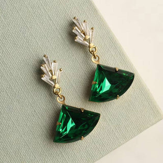 Emerald Green Chrysler Art Deco Earrings