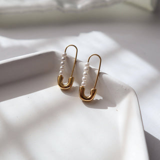 Pearl Safety Pin Earrings