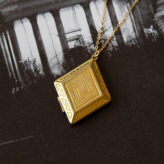 Vintage Large Brass Diamond Locket Necklace