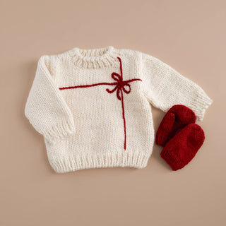 Red Bow Present Sweater - Cream