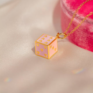 Dice Charm Necklace, Pastel Pink & Lilac