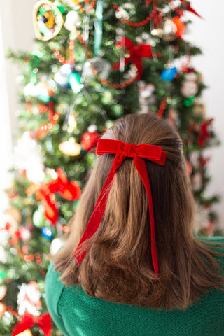 Long Velvet Bow Barrette