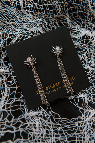 Silver Spider Tassel Earrings: Spooky Chic Halloween Jewelry