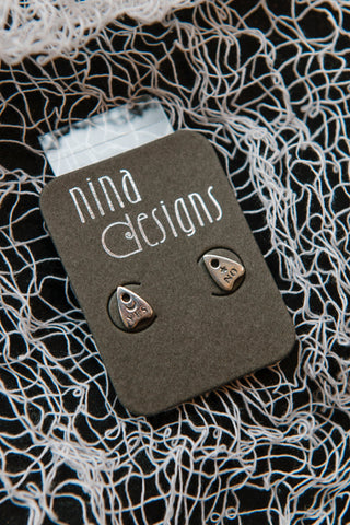 Sterling Silver or Bronze Ouija Post Earrings 9x6mm