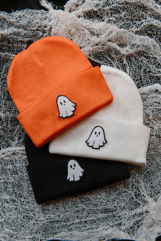 Halloween Knit Beanie with Ghost Chenille Patch