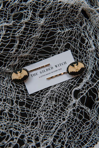 Bat Cameo Bobby Pin Bundle of 2: Halloween Chic
