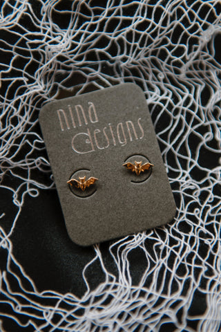 Dimensional Tiny Bat Post Earrings 5x10mm
