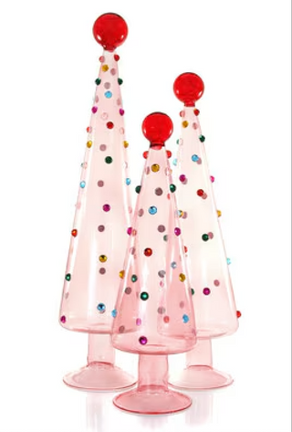 Transparent Pink Jeweled Glass Tree - three sizes available