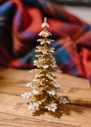 Gold Glittered Papier-Mâché Tree with Frost - Small