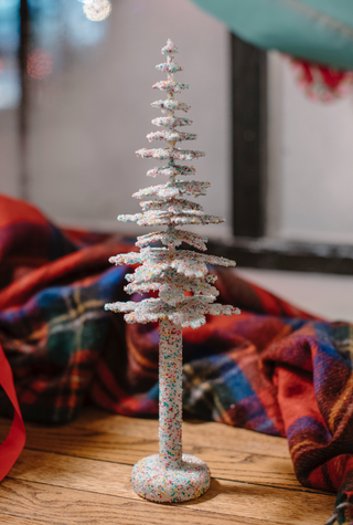 Rainbow Sprinkle Beaded Papier-Mâché Tree - Tall