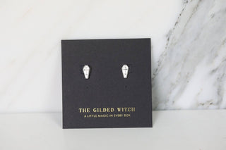 Silver Coffin Stud Earrings