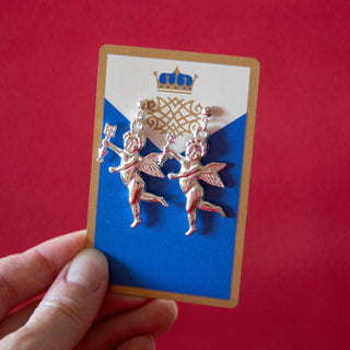 Vintage Silver Cherub Drop Earrings