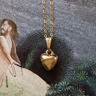 Vintage Gold Mini Puff Heart Necklace