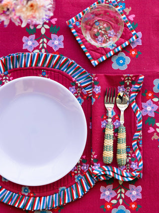 Burgundy Folk Floral Tablecloth