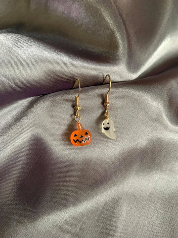 Mini Halloween Ghost And Pumpkin Earrings