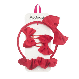 Velvet Bow Hair Set - Red