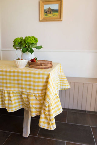 Yellow Ruffled Gingham Tablecloth