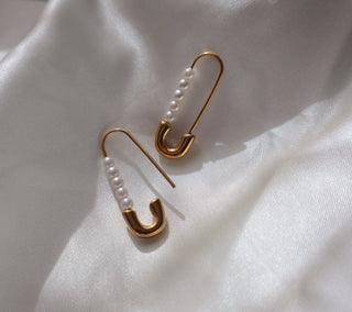 Pearl Safety Pin Earrings