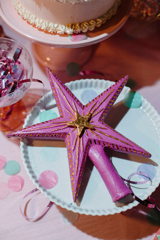 Fuschia and Gold Star Tree Topper