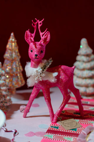 Glittered Pink Deer with Fur