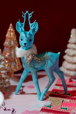 Glittered Blue Deer with Fur