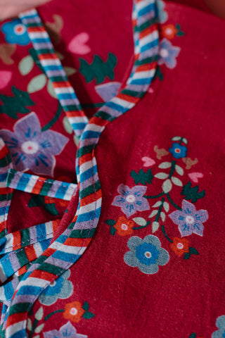 Burgundy Folk Floral Napkin