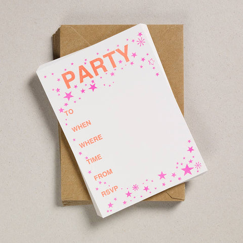 Star Party Invites- 12 Cards and envelopes