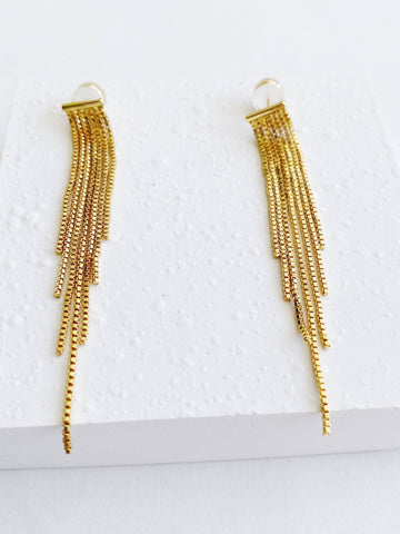 Gold Plated Bar Long Tassel Earrings