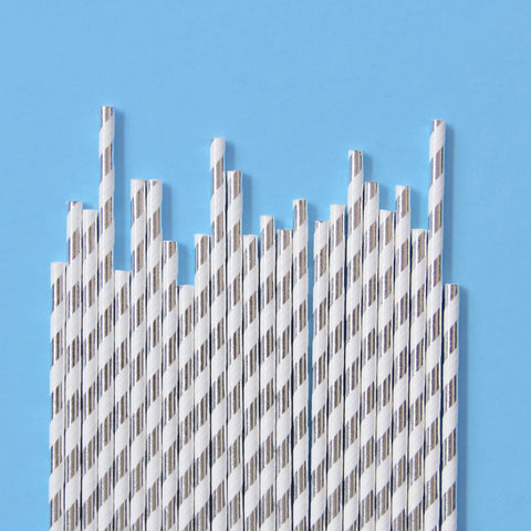 Silver Stripe Foil Straws