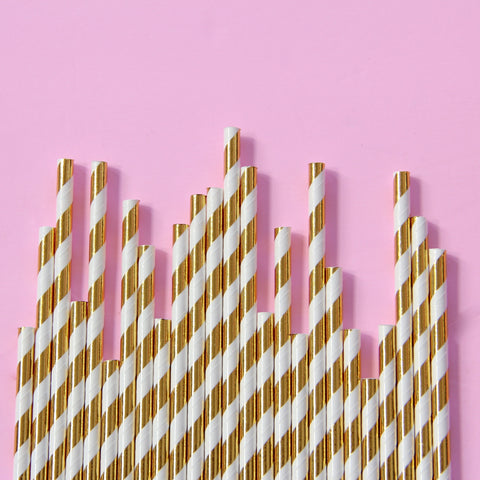 Gold Stripe Foil Straws