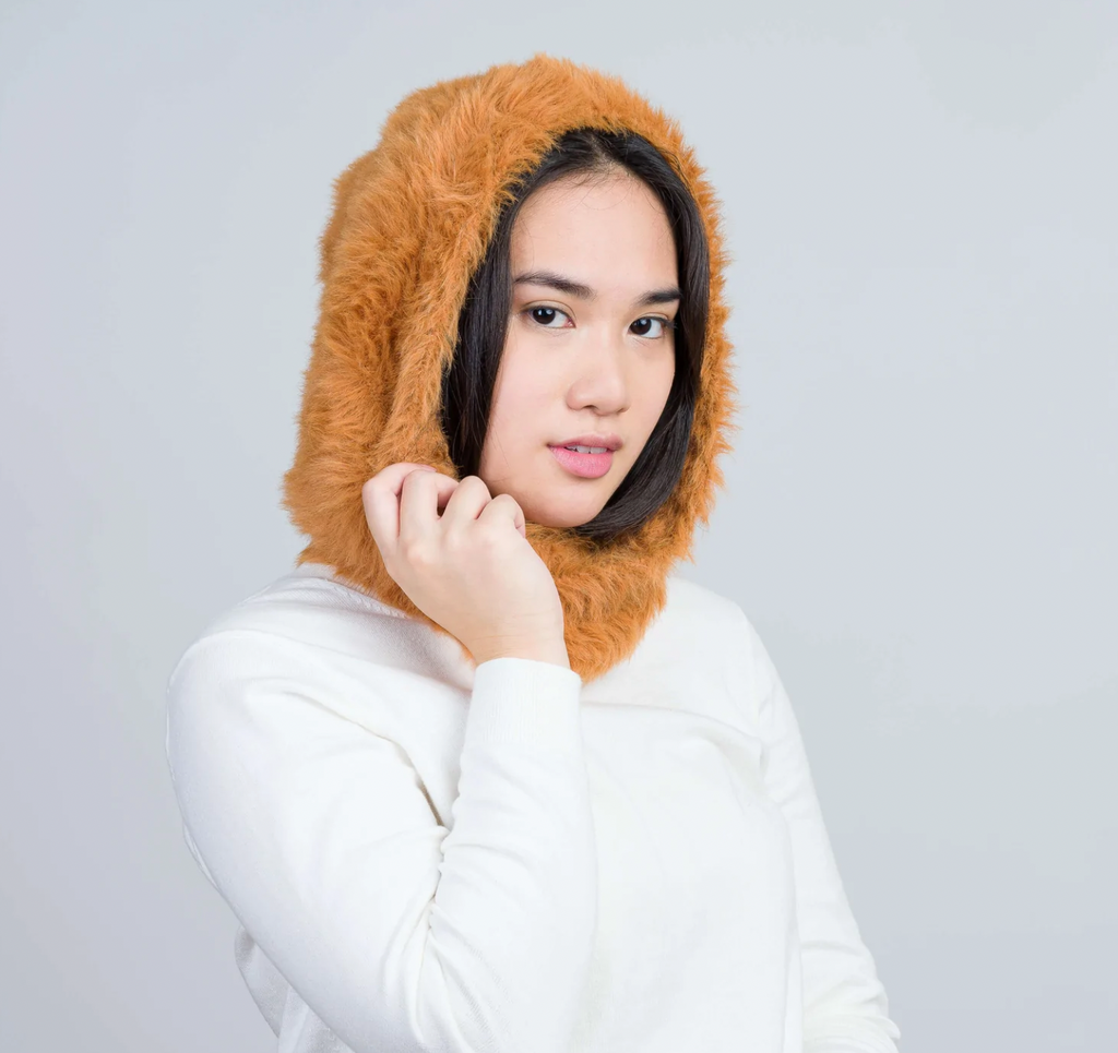 Furry Knit Hood - Rust