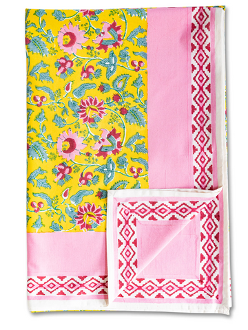 Pink Lemonade Blockprint Tablecloth